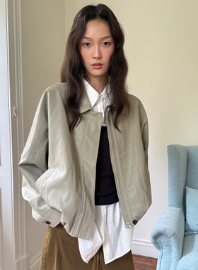 Fu韩系简约质感短款皮衣外套女2025秋季新款女装翻领简约上衣5231