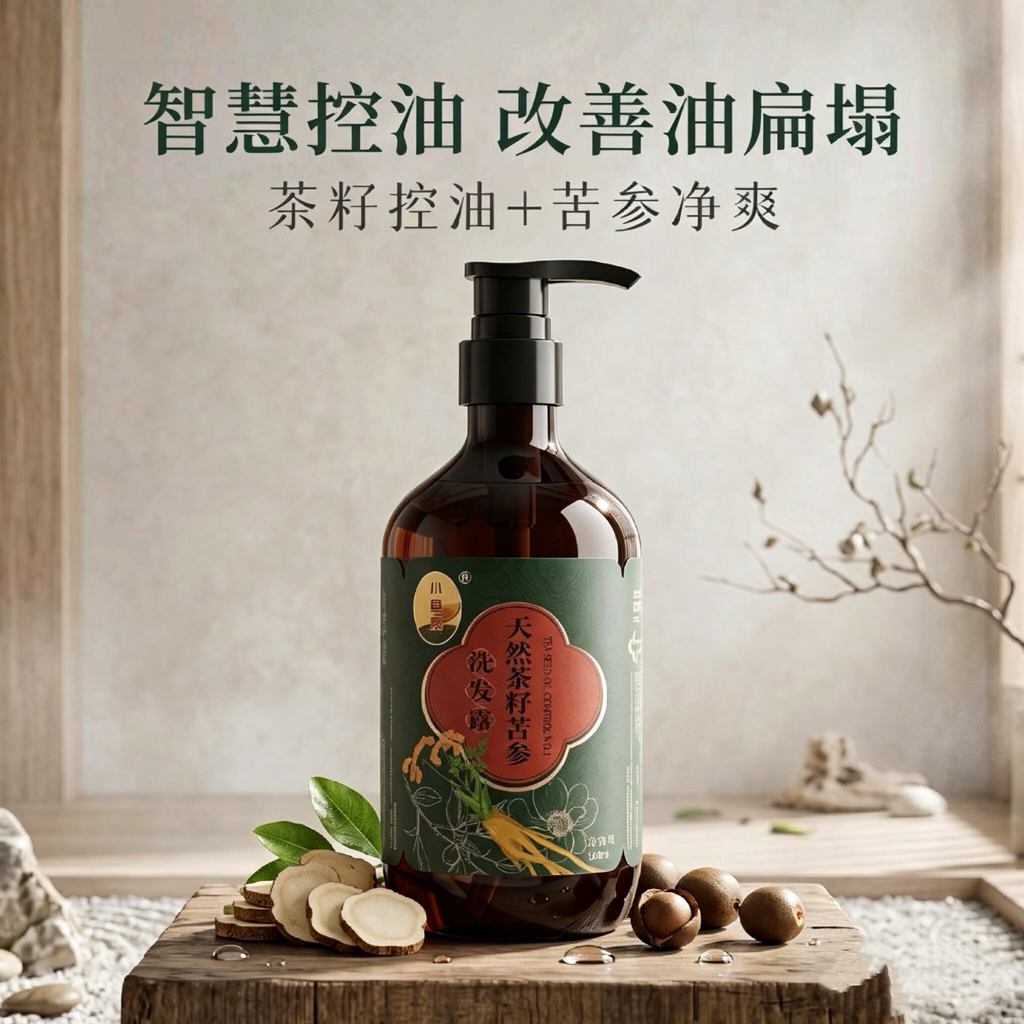 小鱼家天然茶籽苦参洗发露新中式草本精粹净爽清洁头皮