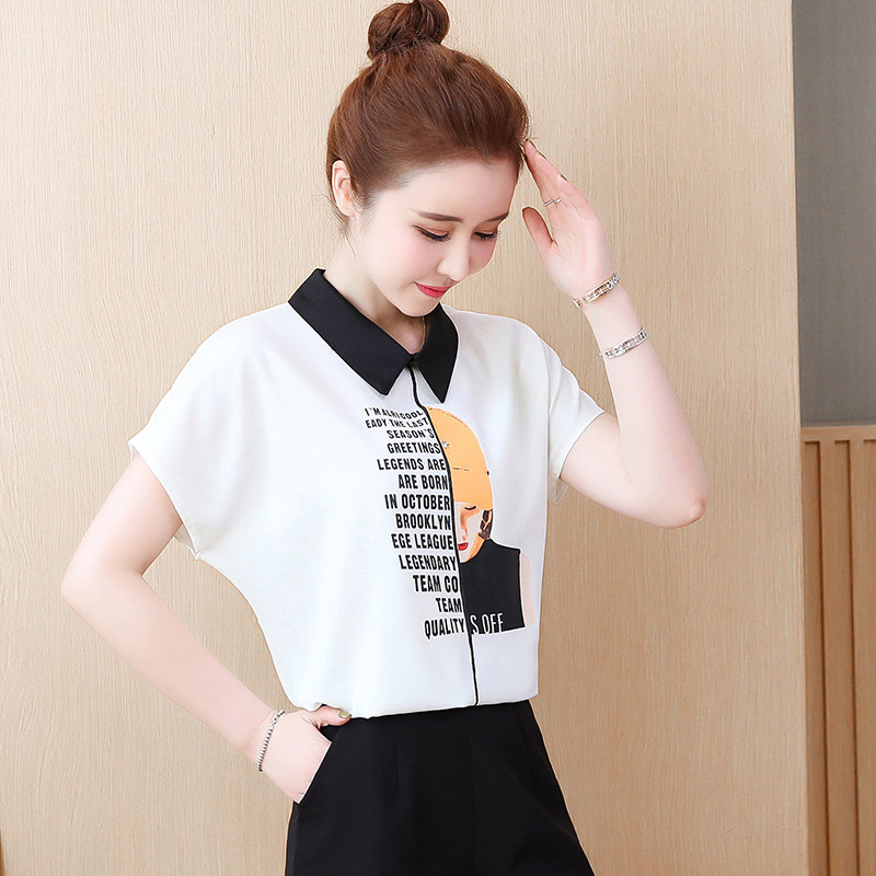 设计感字母印花女孩雪纺衫薄款衬衫2019夏装韩版宽松短袖时尚上衣在类目 女装/女士精品, 蕾丝衫/雪纺衫中 - 来自Buy2taobao.com提供专业的淘宝代购服务