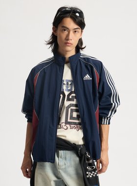Adidas/阿迪达斯正品男子复古撞色立领运动宽松薄外套KE5847