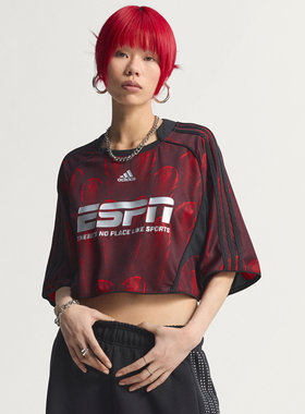 Adidas/阿迪达斯正品女球衣风满印短款露脐上衣运动短袖T恤KD0502