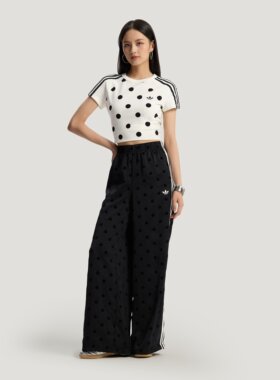 Adidas阿迪达斯WIDE LEG PANTS女子缎面波点宽松阔腿运动裤KV1169