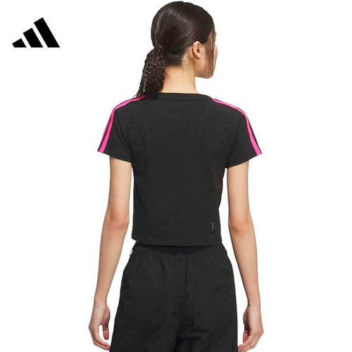正品Adidas阿迪达斯三条纹短款修身短袖26春季女T恤KS0278 KS0279