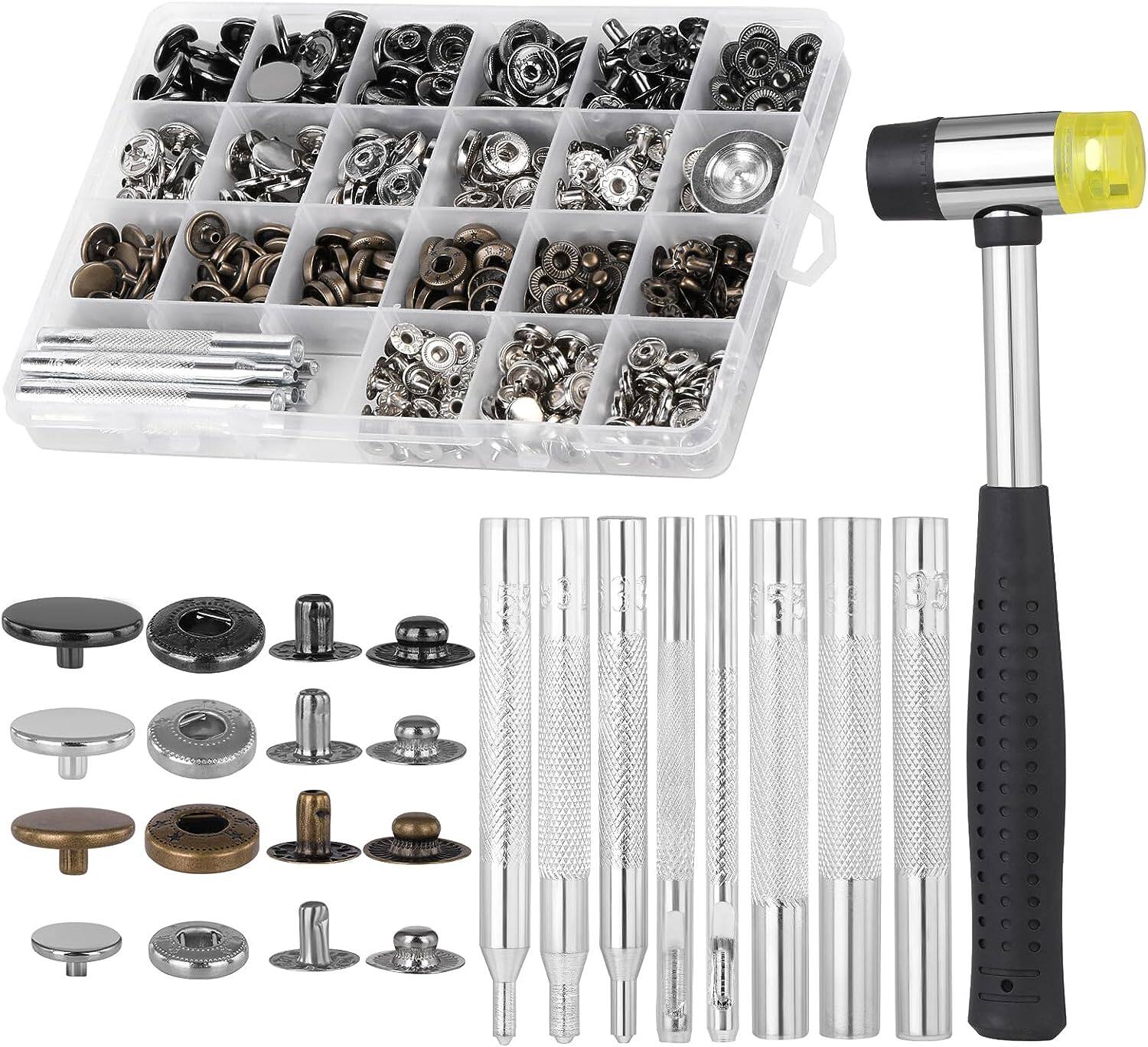 厂家供应120套3个尺寸四合扣+橡胶锤套装盒装 铜质金属扣子四合扣