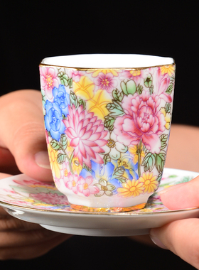 陶生活珐琅彩茶具陶瓷品茗杯手绘扒花粉彩万花主人杯单杯功夫茶杯