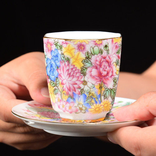 陶瓷茶具手绘扒花粉彩主人杯单杯