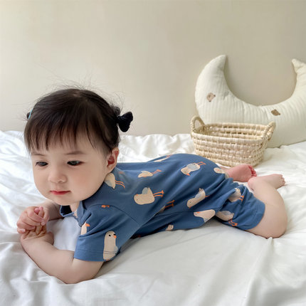 ins婴儿夏季女婴薄款连体衣 男婴纯棉夏装爬服宝宝洋气短袖哈衣