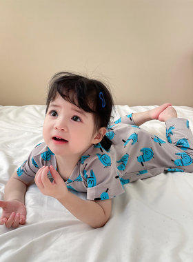 纯棉短袖哈衣爬服夏季