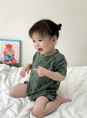 纯棉连体衣薄款短袖夏季