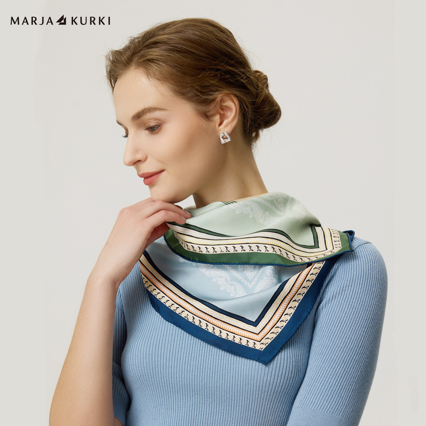 MARJAKURKI玛丽亚古琦双面真丝中方巾丝巾系脖高级感领巾搭配衬衫