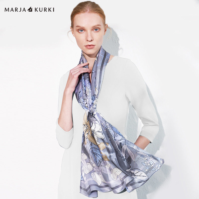 MARJAKURKI玛丽亚古琦长款丝巾女妈妈百搭真丝围巾披肩两用礼盒装