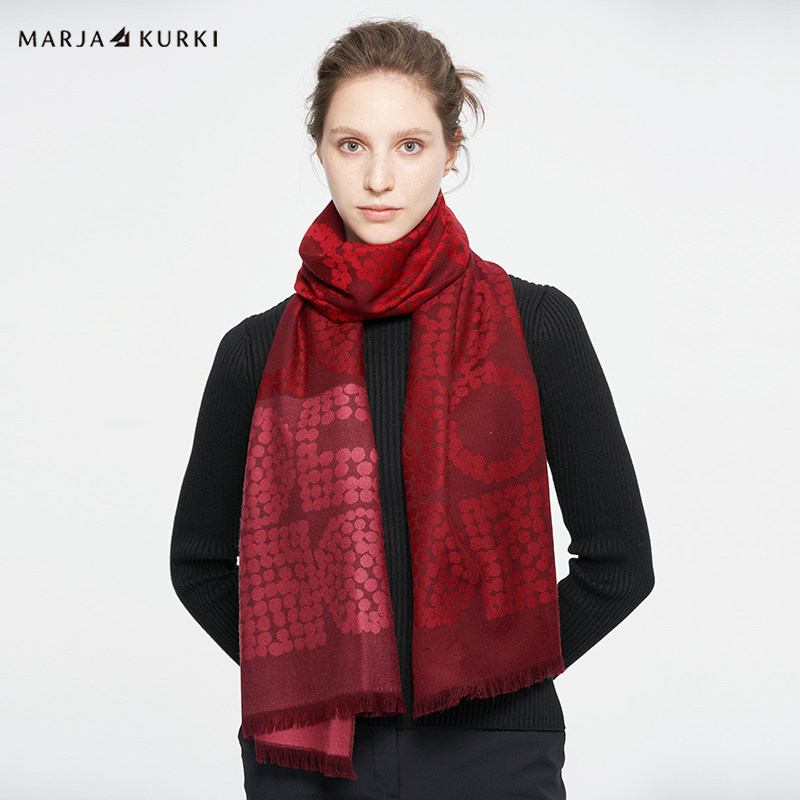 MARJAKURKI玛丽亚古琦红色羊毛围巾女冬季妈妈围巾披肩两用礼盒装