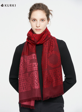 MARJAKURKI玛丽亚古琦红色羊毛围巾女冬季妈妈围巾披肩两用礼盒装