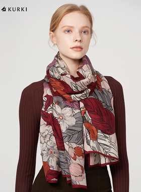 MARJAKURKI玛丽亚古琦春秋新款羊毛围巾女长款百搭薄款披肩两用