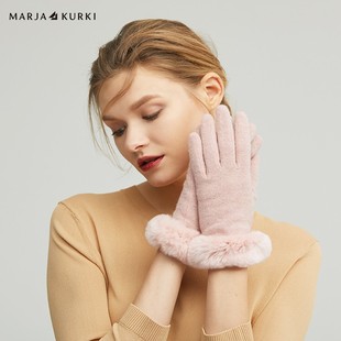 MARJAKURKI玛丽亚古琦粉色可爱兔毛羊毛手套女生冬季 加绒保暖手套