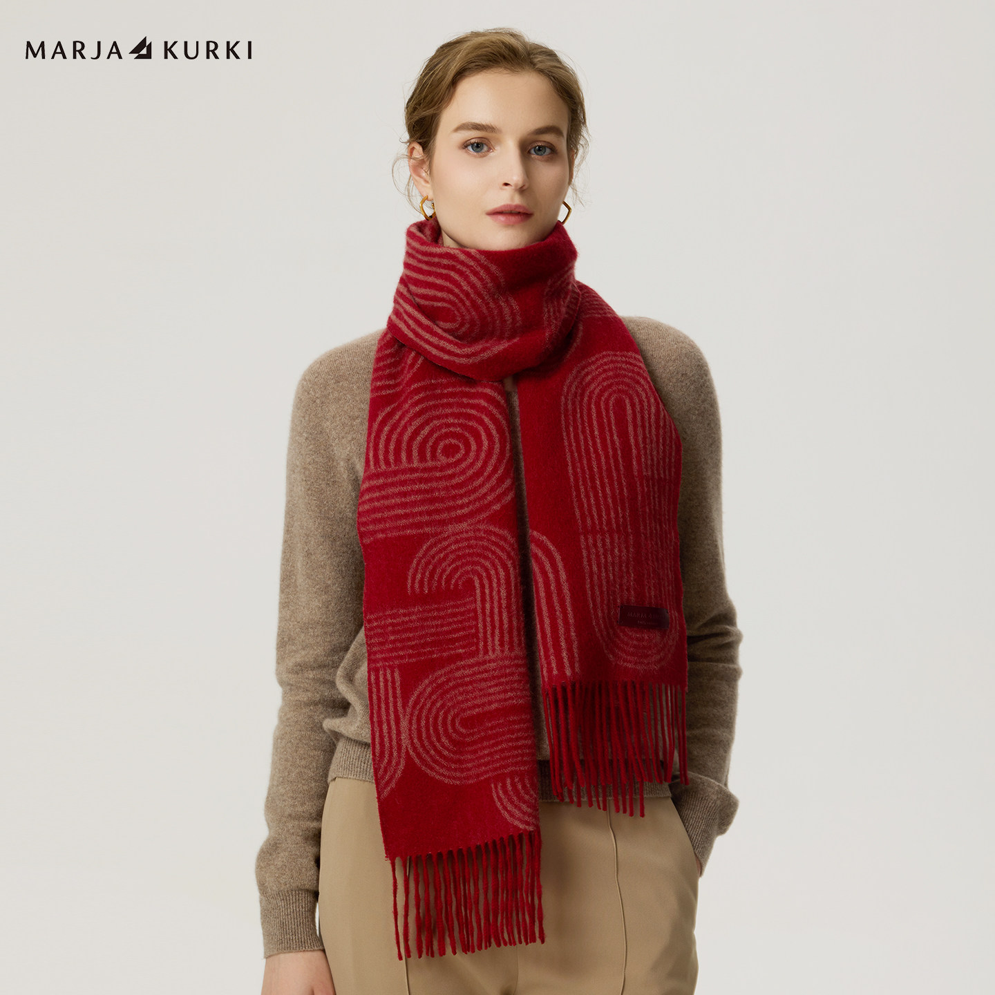 MARJAKURKI玛丽亚古琦红色羊绒围巾女冬季保暖围脖高级感礼物礼盒