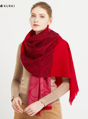 MARJAKURKI玛丽亚古琦羊毛围巾女士冬季高级感红色围巾妈妈款披肩