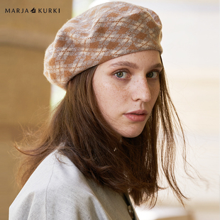 MARJAKURKI玛丽亚古琦时尚英伦格子贝雷帽羊毛羊绒帽子女士秋冬季