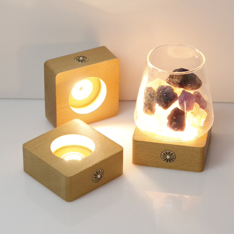 无线使用实木发光底座小夜灯台灯