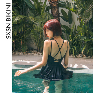 温泉高腰裙式 ins日系原宿吊带显瘦时尚 平角连体泳衣 新款 树熊少女