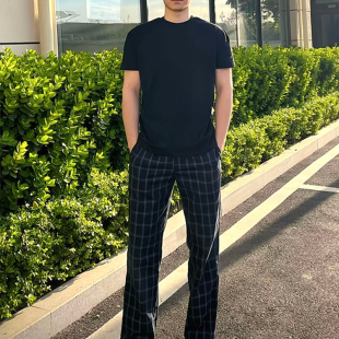 子男夏季 美式 何以至此格子裤 薄款 高街直筒微喇裤 显腿长休闲运动裤