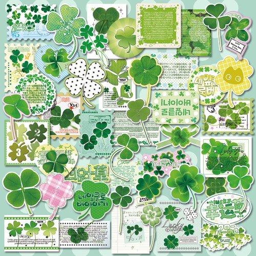 绿色幸运物语ins风小清新四叶草贴纸封口贴电脑水杯ipad防水贴画