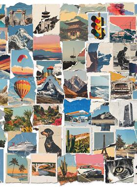 50张美式透明ipad复古撕裂照片贴纸防水PET手账手机电脑防水贴画