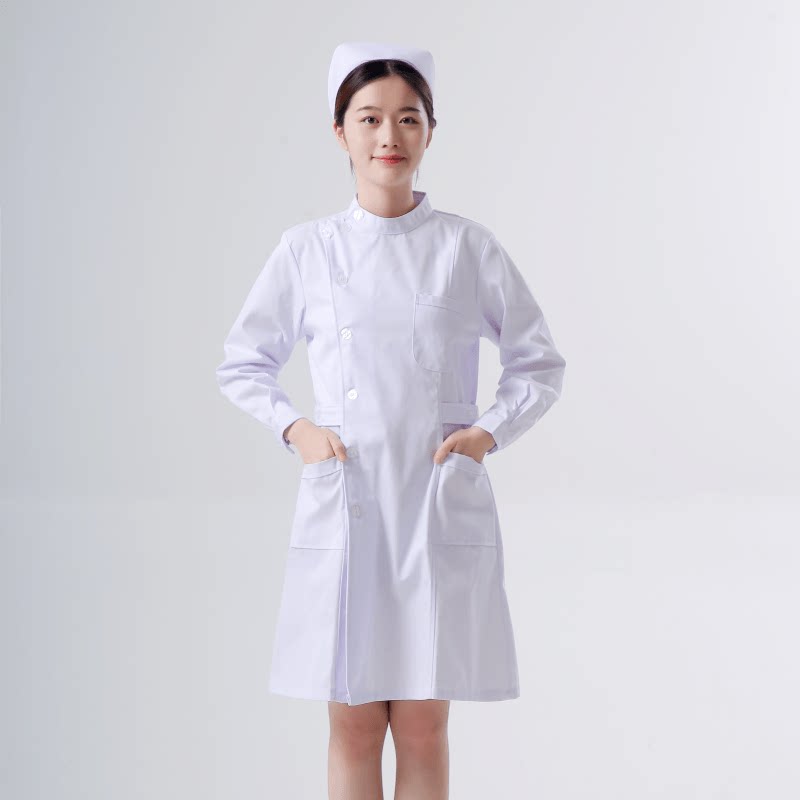 南丁格尔护士服长袖女白色立领偏襟白大褂厚款医院医学生医护制服