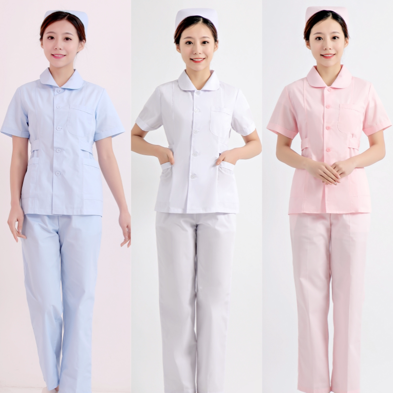 护士服分体套装女白色短袖修身护士娃娃领两件套医院实验医护制服