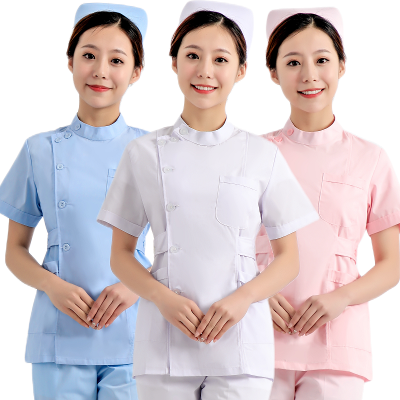 护士服短袖分体小褂白色女薄款立领偏襟单件上衣医院实验医护制服