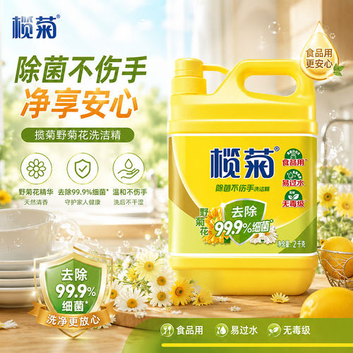 榄菊洗洁精按压桶大桶野菊花厨房洗碗餐具净洗涤食品用洗碗液