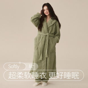 新款睡袍女秋冬季珊瑚绒男士浴袍情侣睡衣套装加长款浴衣加厚冬天
