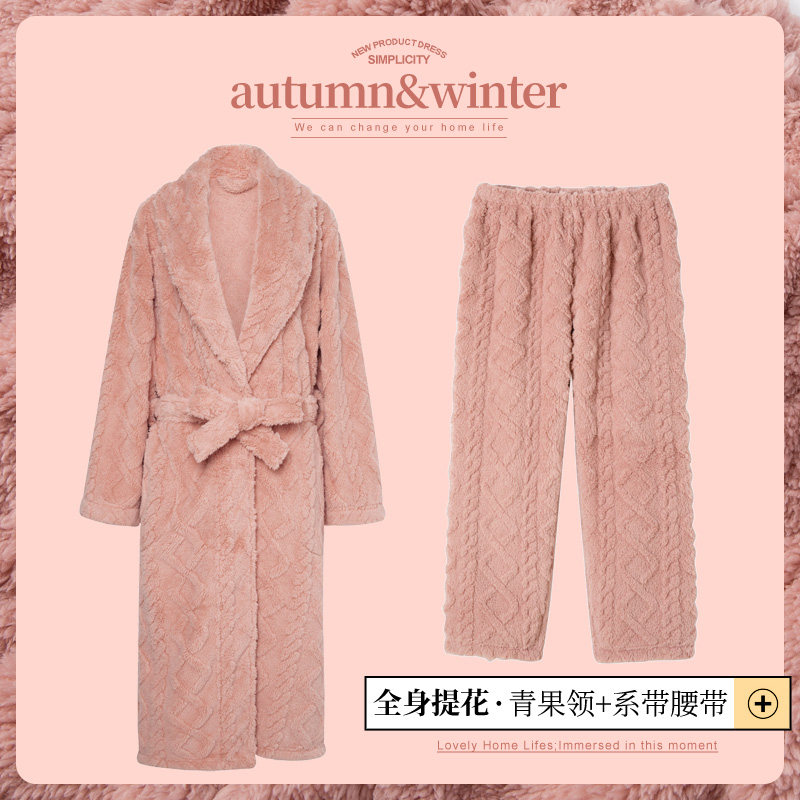 珊瑚绒睡袍女冬季加厚款2021新款男浴袍情侣睡衣暖暖绒套装家居服