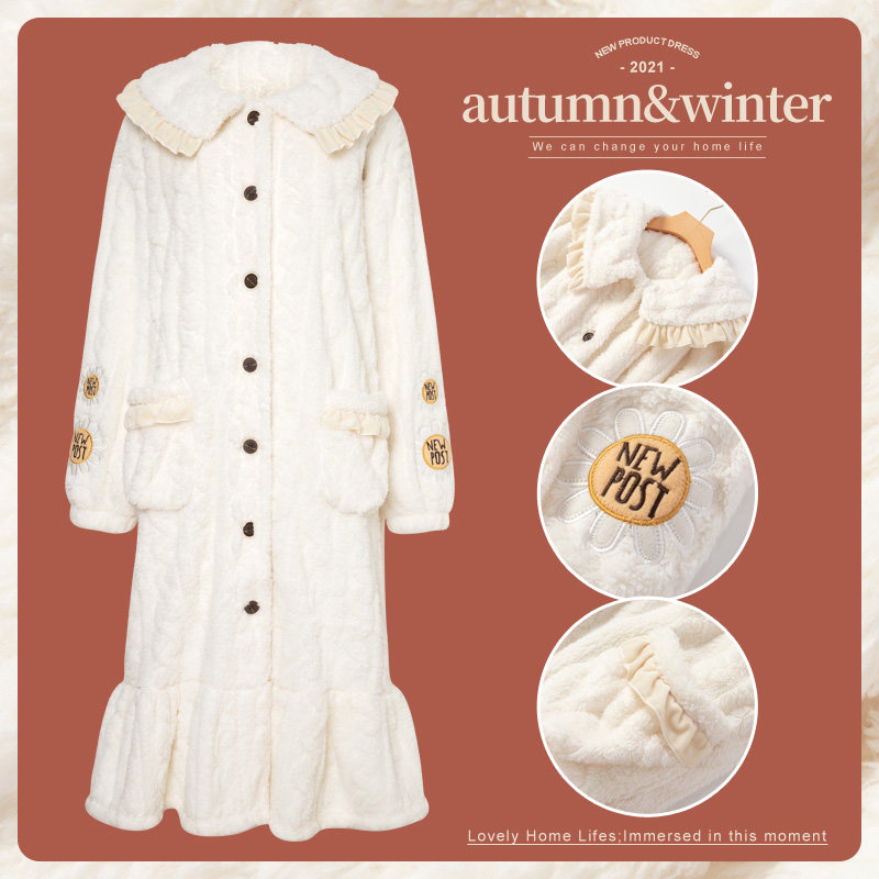 睡袍女秋冬季珊瑚绒睡衣2021新款法兰绒女士学生加长厚浴袍家居服