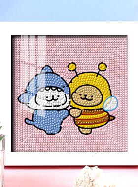 鲨鱼蜜蜂sharkbee线条小狗钻石画贴钻画可爱手工diy点钻礼物有框