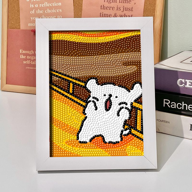 呐喊线条小狗钻石画砖石绣钻石贴画满钻名画立体摆件可爱diy手工