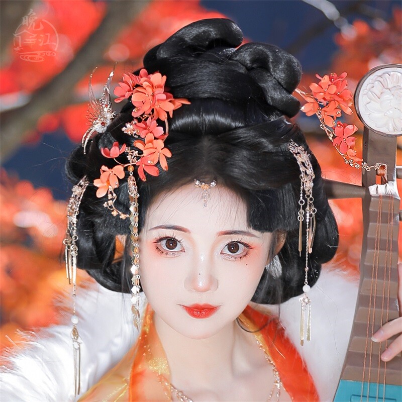 风华热缩花簪新中式汉服发簪古风u型流苏步摇钗子头发饰高级感红_虎窝淘
