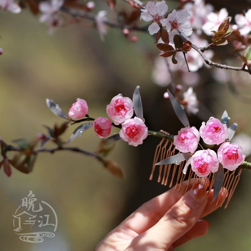 龙沙宝石 热缩花簪发梳古风发簪步摇簪子汉服古风发饰简约现代女