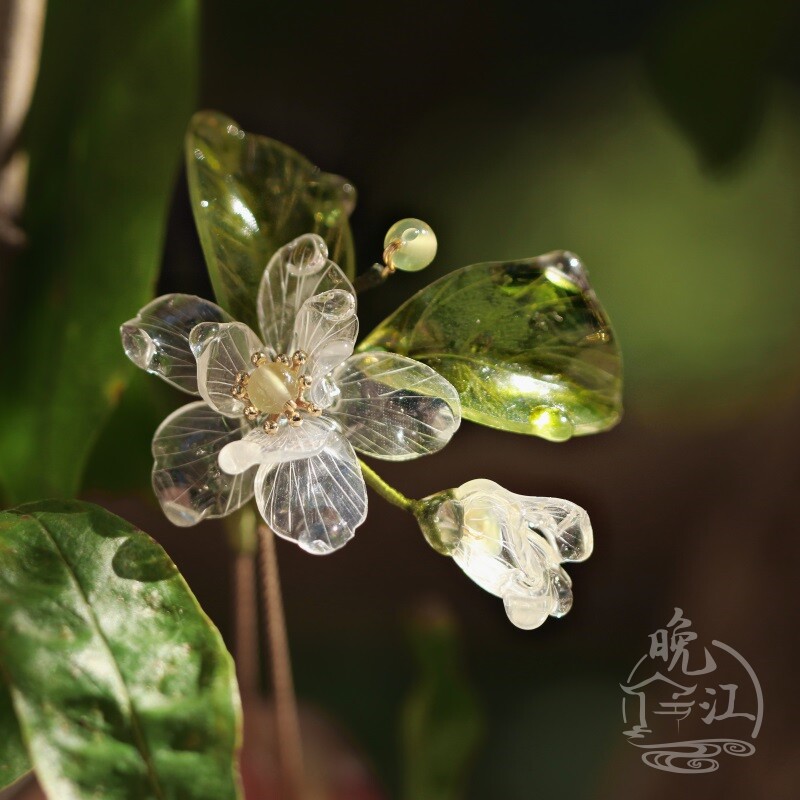 朝露 热缩花簪步摇发簪古风简约现代u型簪子汉服发饰头饰发钗日常