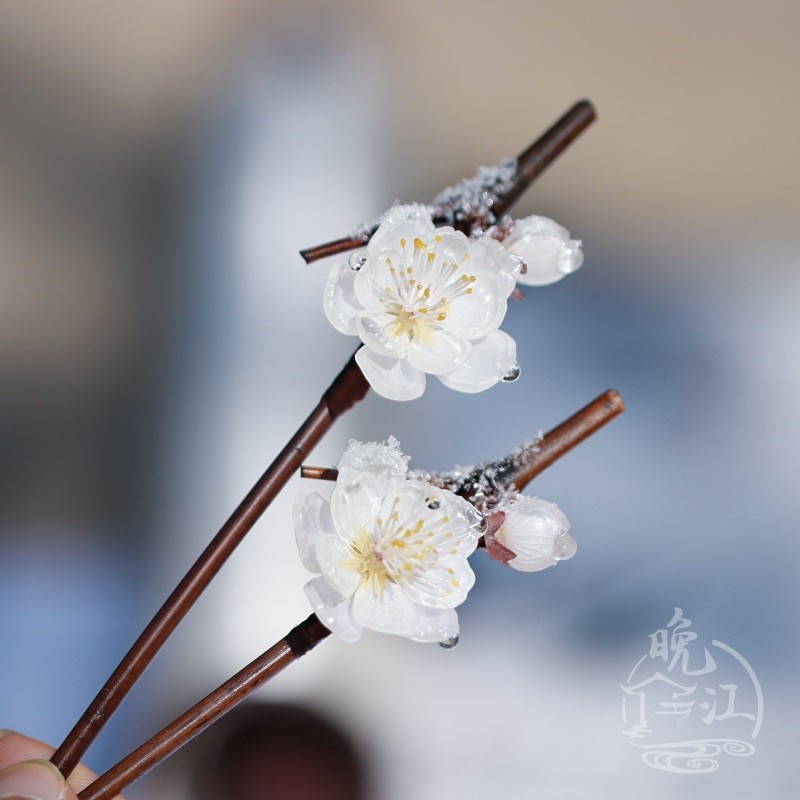 白梅 热缩花簪梅花竹子发簪古风盘发步摇汉服国风中式头饰发饰女