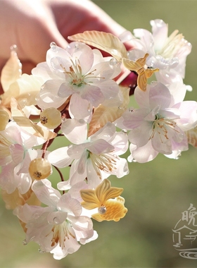 紫色樱花 热缩花簪汉服头饰u型发簪步摇古风发饰发钗簪子盘发日常