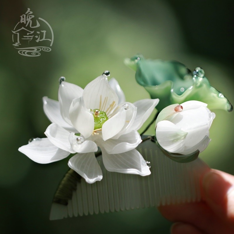 白荷热缩发簪古风汉服盘发新中式