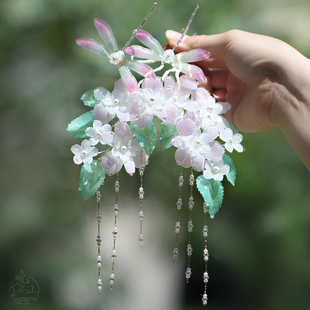 棠落 新中式热缩花簪蜻蜓发簪u型儿童发钗流苏步摇古风汉服簪子女