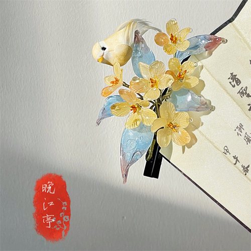 莺啼热缩花簪侧边后压发夹新中式