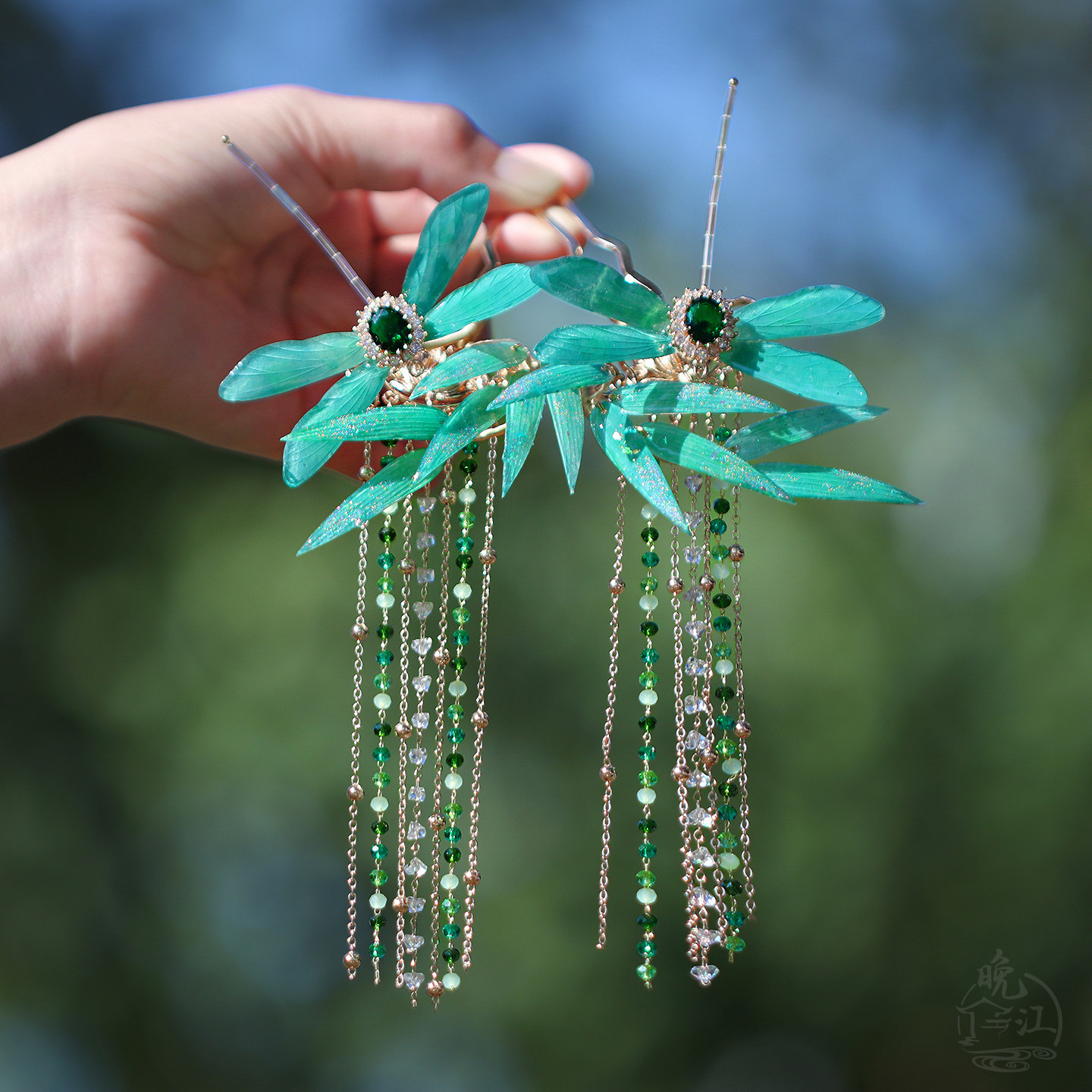 蜻蜓竹叶 热缩片发簪流苏发簪u型古风汉服新中式对簪步摇旗袍发钗