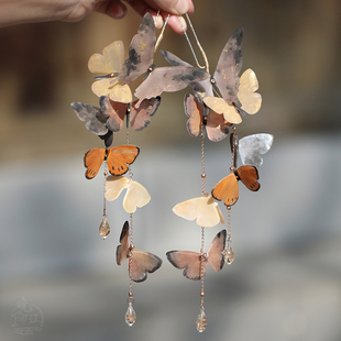 枯叶蝶 热缩片蝴蝶发簪新中式古风汉服盘发发簪流苏步摇u型发钗女