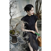 Chings 秋 半高领开衩拼接旗袍改良款 复古新中式 显瘦提花连衣裙女