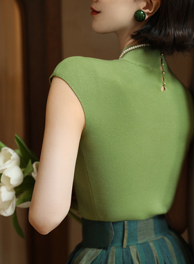 Ching's 复古半高领别致上衣女 后背镂空设计感彩色短袖针织衫秋