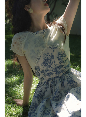 Chings 法式复古手工钩花防晒开衫vintage轻薄遮肉短款针织衫外搭