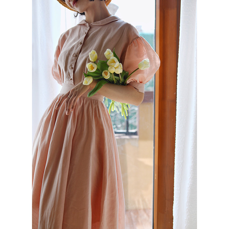 Ching's法式棉麻灯笼袖收腰显瘦1950年代大摆裙赫本伞裙A字连衣裙,女装/女士精品,连衣裙,淘宝优惠券,粉丝福利购,淘宝优惠卷